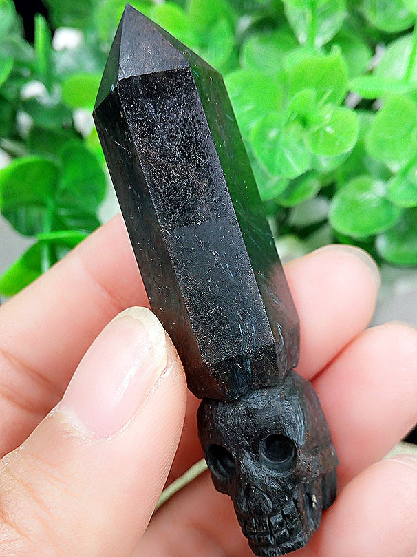 1PCS 100% natural blue firework stone carved Skull Wand point healing Fengshui home decor accessories